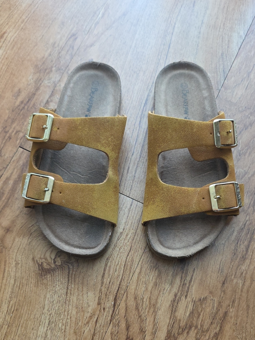 BearPaw Kids Double-Buckle Suede Sandals in Mustard